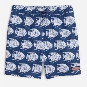 Vineyard Vines | Boys' Printed Chappy Swim Trunks | XL | blue and white | fish